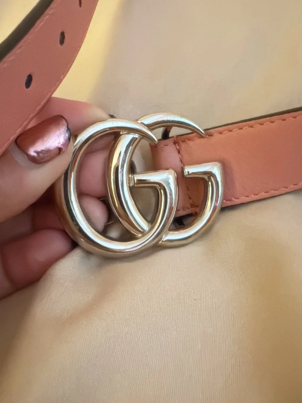 Gucci Pink Leather Double G Buckle Belt Little Girls with Dustbag